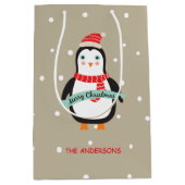 Schattigee kleine Penquin "Vrolijk Kerstfeest" Gep Medium Cadeauzakje (Voorkant)