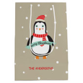 Schattigee kleine Penquin "Vrolijk Kerstfeest" Gep Medium Cadeauzakje (Achterkant)