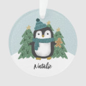 Schattigee kleine pinguïn en koekje | Naam Ornament (voorkant)