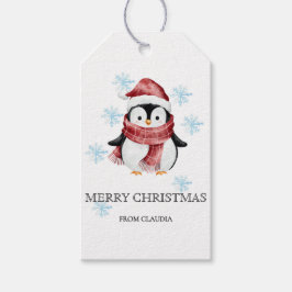 Schattigee kleine pinguïn gepersonaliseerd kerstca cadeaulabel