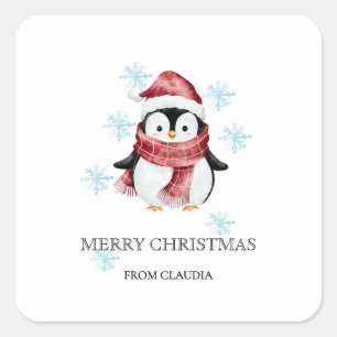 Schattigee kleine pinguïn gepersonaliseerd kerstca vierkante sticker