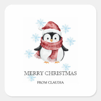 Schattigee kleine pinguïn gepersonaliseerd kerstca vierkante sticker