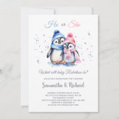 Schattigee kleine pinguïn Hij of Zij Winter Geslac Kaart (Voorkant)