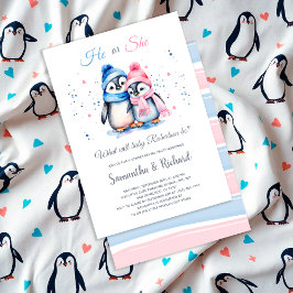 Schattigee kleine pinguïn Hij of Zij Winter Geslac Kaart