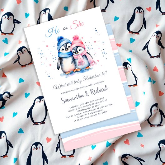 Schattigee kleine pinguïn Hij of Zij Winter Geslac Kaart