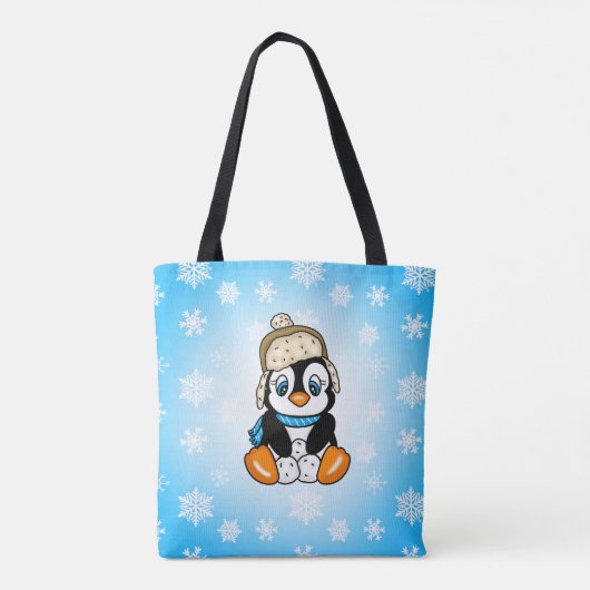 Schattigee kleine pinguïn in winter Pet met sneeuw Tote Bag (Achterkant)