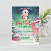 Schattigee kleine pinguïn kerstvakantie jarige jon save the date (Staand voorkant)