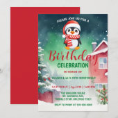 Schattigee kleine pinguïn kerstvakantie jarige jon save the date (Voorkant / Achterkant)