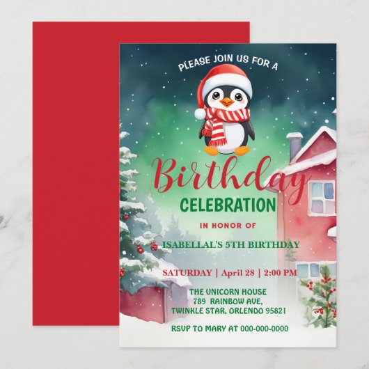 Schattigee kleine pinguïn kerstvakantie jarige jon save the date (Voorkant / Achterkant)