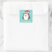 Schattigee kleine pinguïn met kerstmuts vierkante sticker (Tas)