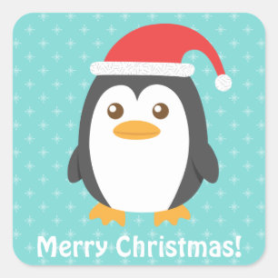 Schattigee kleine pinguïn met kerstmuts vierkante sticker