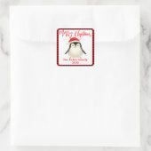 Schattigee kleine pinguïn met kerstmuts vierkante sticker (Tas)