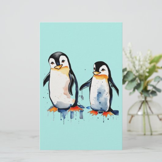 Schattigee kleine pinguïns briefpapier (Staand voorkant)