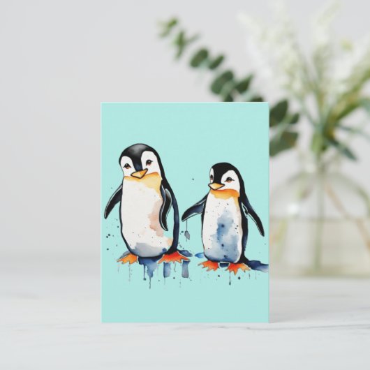 Schattigee kleine pinguïns feestdagenkaart (Staand voorkant)