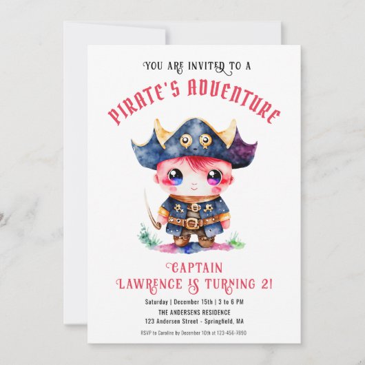 Schattigee kleine piraat jongen rode verjaardagsfe kaart (Voorkant)