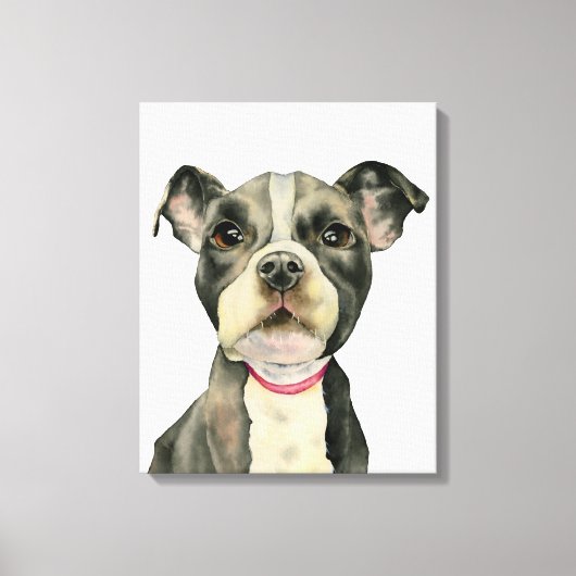 Schattigee Kleine Pit Bull Puppy Waterverf Schilde Canvas Afdruk (Voorkant)