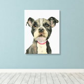 Schattigee Kleine Pit Bull Puppy Waterverf Schilde Canvas Afdruk (Insitu (Houten vloer))
