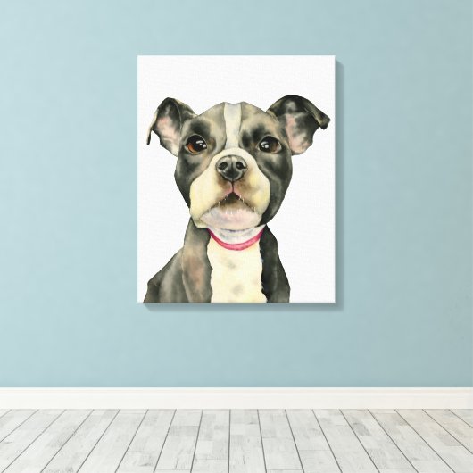 Schattigee Kleine Pit Bull Puppy Waterverf Schilde Canvas Afdruk (Insitu (Houten vloer))