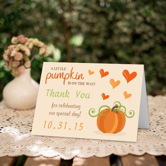 Schattigee kleine pompoen Baby shower dank u kaart