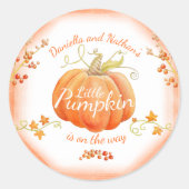 Schattigee kleine pompoen baby shower waterverf ronde sticker (Voorkant)