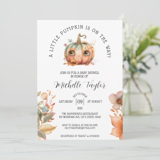 Schattigee kleine pompoen herfst Herfst bloemig Ba Kaart (Staand voorkant)