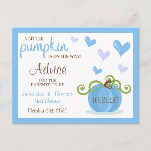 Schattigee kleine pompoen jongens Baby shower advi Briefkaart (Voorkant)