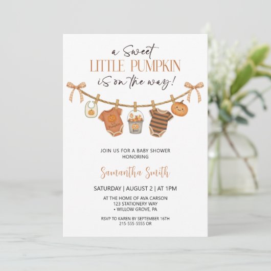 Schattigee kleine pompoen kleding Herfst Baby show Kaart (Staand voorkant)