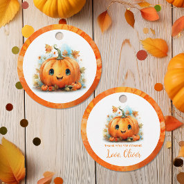 Schattigee kleine pompoen verjaardagsfeestje bedankjes labels