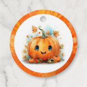 Schattigee kleine pompoen verjaardagsfeestje bedankjes labels (Voorkant)