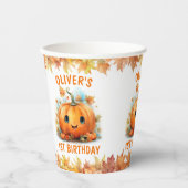 Schattigee kleine pompoen verjaardagsfeestje papieren bekers (Voorkant)