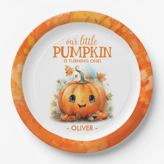 Schattigee kleine pompoen verjaardagsfeestje papieren bordje (Voorkant)