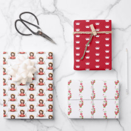 Schattigee kleine prinses met rode jurk inpakpapier vel