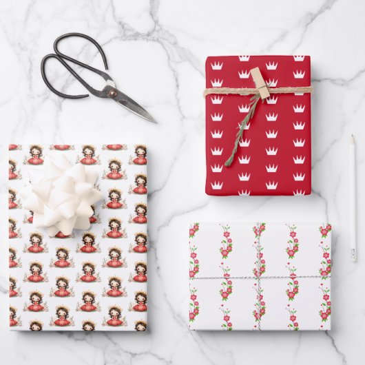 Schattigee kleine prinses met rode jurk inpakpapier vel (Voorkant)