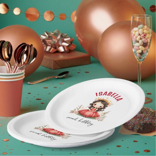 Schattigee kleine prinses met rode jurk papieren bordje (Multi)