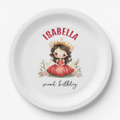 Schattigee kleine prinses met rode jurk papieren bordje (Voorkant)