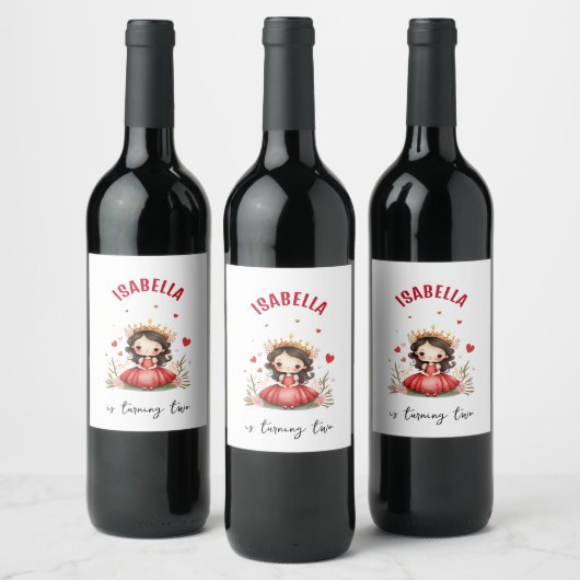 Schattigee kleine prinses met rode jurk wijn etiket (Flessen)