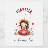 Schattigee kleine prinses met rode jurk wijn etiket (Enkel label)