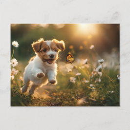 Schattigee kleine puppy achterna een vlinder briefkaart