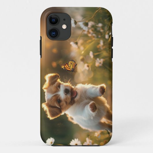 Schattigee kleine puppy achterna een vlinder Case-Mate iPhone case (Achterkant)