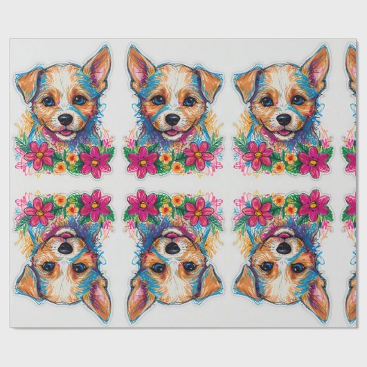 Schattigee kleine puppy hond potlood kunst cadeaupapier (Vlak)