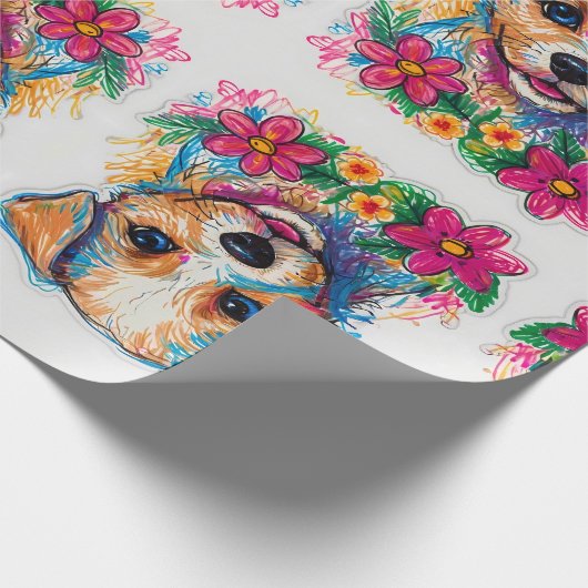 Schattigee kleine puppy hond potlood kunst cadeaupapier (Hoek)