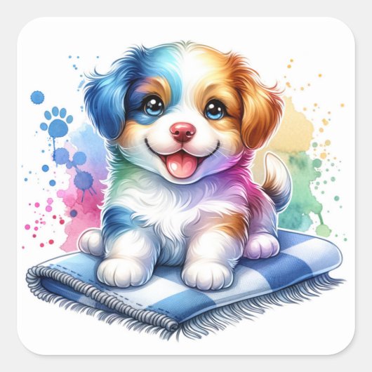 Schattigee kleine puppy hond vierkante sticker (Voorkant)