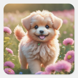 Schattigee kleine puppy sticker. vierkante sticker