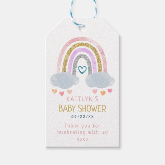 Schattigee kleine regenboog Baby shower dank u ges Cadeaulabel (Voorkant)