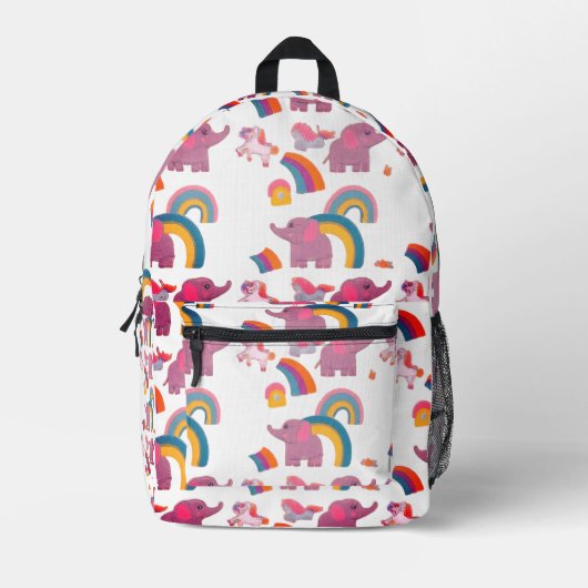 Schattigee kleine regenboog, olifant en eenhoorn r bedrukte rugzak (Voorkant)