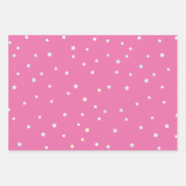 Schattigee kleine regenboog sterren op roze en wit inpakpapier vel