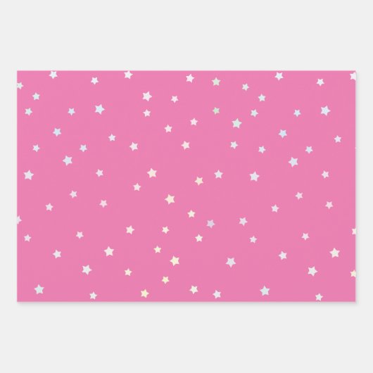 Schattigee kleine regenboog sterren op roze en wit inpakpapier vel (Voorkant)