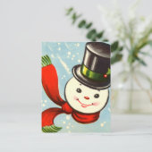 Schattigee kleine retro sneeuwman feestdagenkaart (Staand voorkant)
