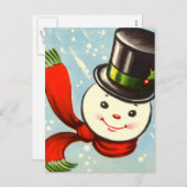 Schattigee kleine retro sneeuwman feestdagenkaart (Voorkant / Achterkant)