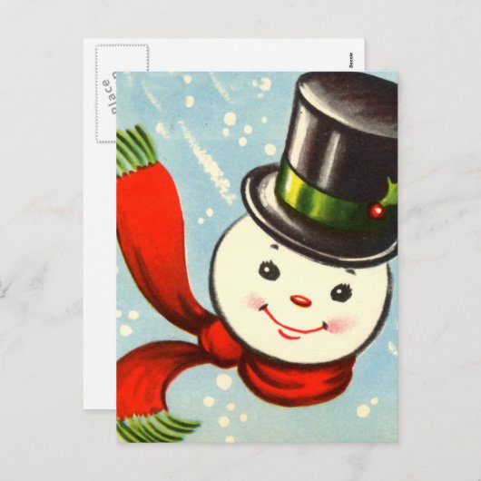 Schattigee kleine retro sneeuwman feestdagenkaart (Voorkant / Achterkant)